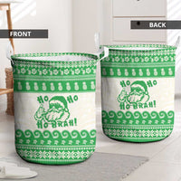 Green Mele Kalikimaka Hawaii Laundry Basket Funny Ho Ho Ho Santa Shaka - Polynesian Pride