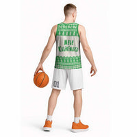 Green Mele Kalikimaka Hawaii Basketball Jersey Funny Ho Ho Ho Santa Shaka - Polynesian Pride