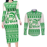 Green Mele Kalikimaka Hawaii Couples Matching Long Sleeve Bodycon Dress and Long Sleeve Button Shirt Funny Ho Ho Ho Santa Shaka - Polynesian Pride