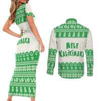 Green Mele Kalikimaka Hawaii Couples Matching Short Sleeve Bodycon Dress and Long Sleeve Button Shirt Funny Ho Ho Ho Santa Shaka - Polynesian Pride