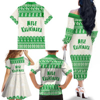 Green Mele Kalikimaka Hawaii Family Matching Off The Shoulder Long Sleeve Dress and Hawaiian Shirt Funny Ho Ho Ho Santa Shaka LT14 - Polynesian Pride