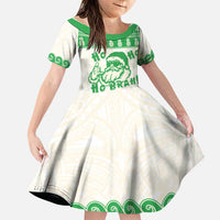 Green Mele Kalikimaka Hawaii Family Matching Off Shoulder Maxi Dress and Hawaiian Shirt Funny Ho Ho Ho Santa Shaka LT14 Daughter's Dress Green - Polynesian Pride