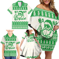 Green Mele Kalikimaka Hawaii Family Matching Off Shoulder Short Dress and Hawaiian Shirt Funny Ho Ho Ho Santa Shaka LT14 - Polynesian Pride
