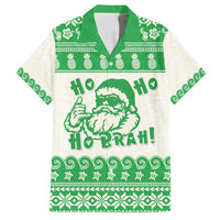 Green Mele Kalikimaka Hawaii Family Matching Off Shoulder Short Dress and Hawaiian Shirt Funny Ho Ho Ho Santa Shaka LT14 Dad's Shirt - Short Sleeve Green - Polynesian Pride