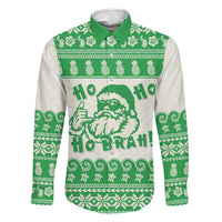 Green Mele Kalikimaka Hawaii Family Matching Summer Maxi Dress and Hawaiian Shirt Funny Ho Ho Ho Santa Shaka LT14 Dad's Shirt - Long Sleeve Green - Polynesian Pride