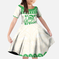 Green Mele Kalikimaka Hawaii Family Matching Tank Maxi Dress and Hawaiian Shirt Funny Ho Ho Ho Santa Shaka LT14 Daughter's Dress Green - Polynesian Pride