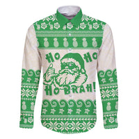Green Mele Kalikimaka Hawaii Family Matching Tank Maxi Dress and Hawaiian Shirt Funny Ho Ho Ho Santa Shaka LT14 Dad's Shirt - Long Sleeve Green - Polynesian Pride