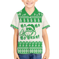 Green Mele Kalikimaka Hawaii Family Matching Tank Maxi Dress and Hawaiian Shirt Funny Ho Ho Ho Santa Shaka LT14 Son's Shirt Green - Polynesian Pride