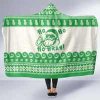 Green Mele Kalikimaka Hawaii Hooded Blanket Funny Ho Ho Ho Santa Shaka - Polynesian Pride