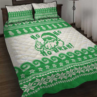 Green Mele Kalikimaka Hawaii Quilt Bed Set Funny Ho Ho Ho Santa Shaka - Polynesian Pride