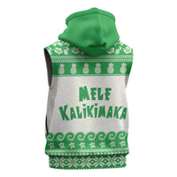 Green Mele Kalikimaka Hawaii Sleeveless Hoodie Funny Ho Ho Ho Santa Shaka - Polynesian Pride