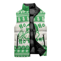 Green Mele Kalikimaka Hawaii Sleeveless Puffer Jacket Funny Ho Ho Ho Santa Shaka - Polynesian Pride
