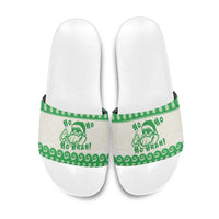 Green Mele Kalikimaka Hawaii Slide Sandals Funny Ho Ho Ho Santa Shaka - Polynesian Pride