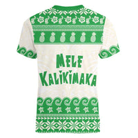 Green Mele Kalikimaka Hawaii Women V-Neck T-Shirt Funny Ho Ho Ho Santa Shaka - Polynesian Pride
