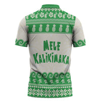 Green Mele Kalikimaka Hawaii Zipper Polo Shirt Funny Ho Ho Ho Santa Shaka LT14 - Polynesian Pride