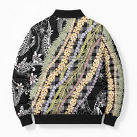 Black Palaka Hawaii Leis Bomber Puffer Jacket Hawaiian-plaid Elegant Tropical Vibes - Polynesian Pride