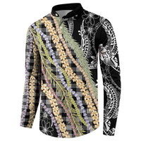 Black Palaka Hawaii Leis Button Sweatshirt Hawaiian-plaid Elegant Tropical Vibes - Polynesian Pride