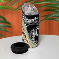Black Palaka Hawaii Leis 4 in 1 Can Cooler Tumbler Hawaiian-plaid Elegant Tropical Vibes - Polynesian Pride