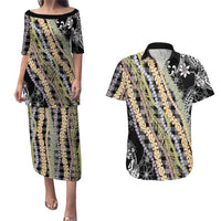 Black Palaka Hawaii Leis Couples Matching Puletasi and Hawaiian Shirt Hawaiian-plaid Elegant Tropical Vibes LT14 Black - Polynesian Pride