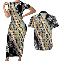 Black Palaka Hawaii Leis Couples Matching Short Sleeve Bodycon Dress and Hawaiian Shirt Hawaiian-plaid Elegant Tropical Vibes - Polynesian Pride