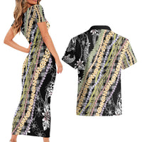 Black Palaka Hawaii Leis Couples Matching Short Sleeve Bodycon Dress and Hawaiian Shirt Hawaiian-plaid Elegant Tropical Vibes - Polynesian Pride