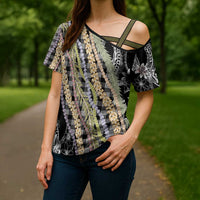 Black Palaka Hawaii Leis Cross Shoulder Shirt Hawaiian-plaid Elegant Tropical Vibes - Polynesian Pride