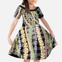 Black Palaka Hawaii Leis Family Matching Long Sleeve Bodycon Dress and Hawaiian Shirt Hawaiian-plaid Elegant Tropical Vibes LT14 Daughter's Dress Black - Polynesian Pride