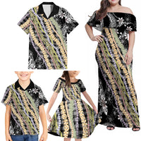 Black Palaka Hawaii Leis Family Matching Off Shoulder Maxi Dress and Hawaiian Shirt Hawaiian-plaid Elegant Tropical Vibes - Polynesian Pride