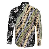 Black Palaka Hawaii Leis Family Matching Off Shoulder Short Dress and Hawaiian Shirt Hawaiian-plaid Elegant Tropical Vibes LT14 - Polynesian Pride
