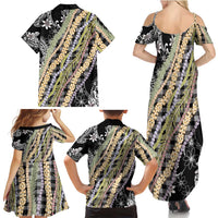 Black Palaka Hawaii Leis Family Matching Summer Maxi Dress and Hawaiian Shirt Hawaiian-plaid Elegant Tropical Vibes - Polynesian Pride