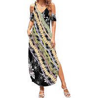 Black Palaka Hawaii Leis Family Matching Summer Maxi Dress and Hawaiian Shirt Hawaiian-plaid Elegant Tropical Vibes - Polynesian Pride