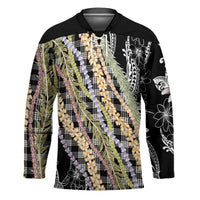 Black Palaka Hawaii Leis Hockey Jersey Hawaiian-plaid Elegant Tropical Vibes - Polynesian Pride