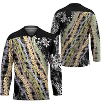 Black Palaka Hawaii Leis Hockey Jersey Hawaiian-plaid Elegant Tropical Vibes - Polynesian Pride