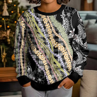 Black Palaka Hawaii Leis Kid Ugly Christmas Sweater Hawaiian-plaid Elegant Tropical Vibes - Polynesian Pride