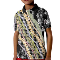 Black Palaka Hawaii Leis Kid Polo Shirt Hawaiian-plaid Elegant Tropical Vibes - Polynesian Pride