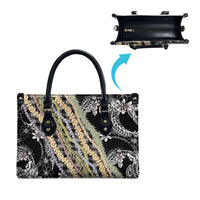 Black Palaka Hawaii Leis Leather Bag Hawaiian-plaid Elegant Tropical Vibes - Polynesian Pride