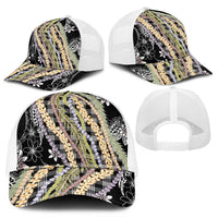 Black Palaka Hawaii Leis Mesh Trucker Cap Hawaiian-plaid Elegant Tropical Vibes - Polynesian Pride
