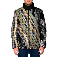 Black Palaka Hawaii Leis Padded Jacket Hawaiian-plaid Elegant Tropical Vibes - Polynesian Pride