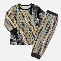 Black Palaka Hawaii Leis Christmas Pajama Set Hawaiian-plaid Elegant Tropical Vibes - Polynesian Pride
