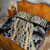 Black Palaka Hawaii Leis Quilt Bed Set Hawaiian-plaid Elegant Tropical Vibes - Polynesian Pride
