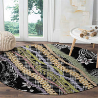 Black Palaka Hawaii Leis Round Carpet Hawaiian-plaid Elegant Tropical Vibes - Polynesian Pride