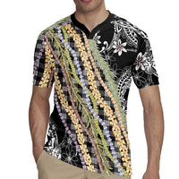 Black Palaka Hawaii Leis Rugby Jersey Hawaiian-plaid Elegant Tropical Vibes - Polynesian Pride