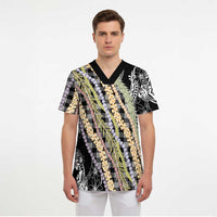 Black Palaka Hawaii Leis Scrub Top Hawaiian-plaid Elegant Tropical Vibes - Polynesian Pride