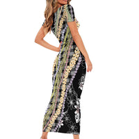 Black Palaka Hawaii Leis Short Sleeve Bodycon Dress Hawaiian-plaid Elegant Tropical Vibes - Polynesian Pride