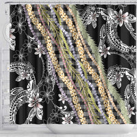 Black Palaka Hawaii Leis Shower Curtain Hawaiian-plaid Elegant Tropical Vibes - Polynesian Pride