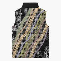 Black Palaka Hawaii Leis Sleeveless Puffer Jacket Hawaiian-plaid Elegant Tropical Vibes - Polynesian Pride