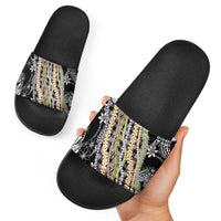 Black Palaka Hawaii Leis Slide Sandals Hawaiian-plaid Elegant Tropical Vibes LT14 - Polynesian Pride