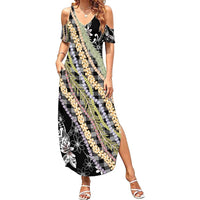 Black Palaka Hawaii Leis Summer Maxi Dress Hawaiian-plaid Elegant Tropical Vibes - Polynesian Pride