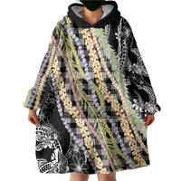 Black Palaka Hawaii Leis Wearable Blanket Hoodie Hawaiian-plaid Elegant Tropical Vibes - Polynesian Pride