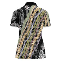 Black Palaka Hawaii Leis Women Polo Shirt Hawaiian-plaid Elegant Tropical Vibes LT14 - Polynesian Pride